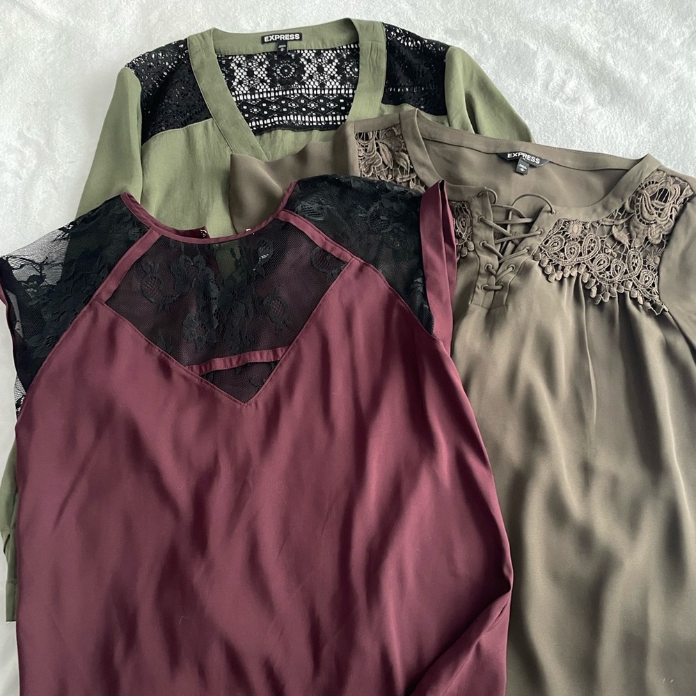 3 Express Women’s Blouses/Tops Lace Medium, Fall Colors!